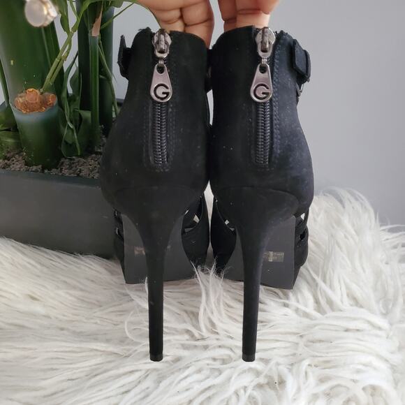 GBG Guess Black Open Toe Platform Stiletto Heels 9M - Picture 5 of 9